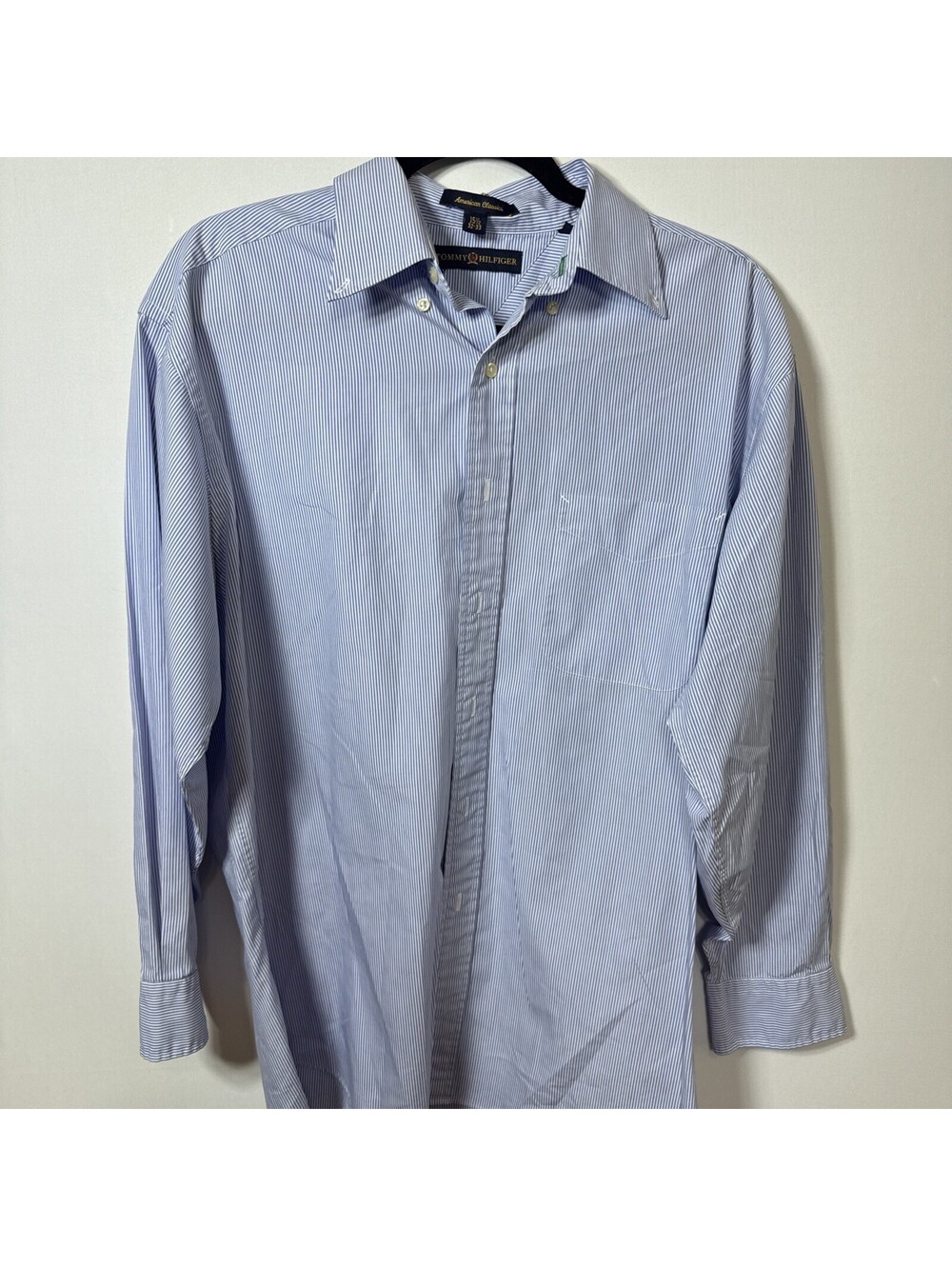 Tommy Hilfiger American Classics Blue Striped Button Down Shirt Mens 15.5 32-33